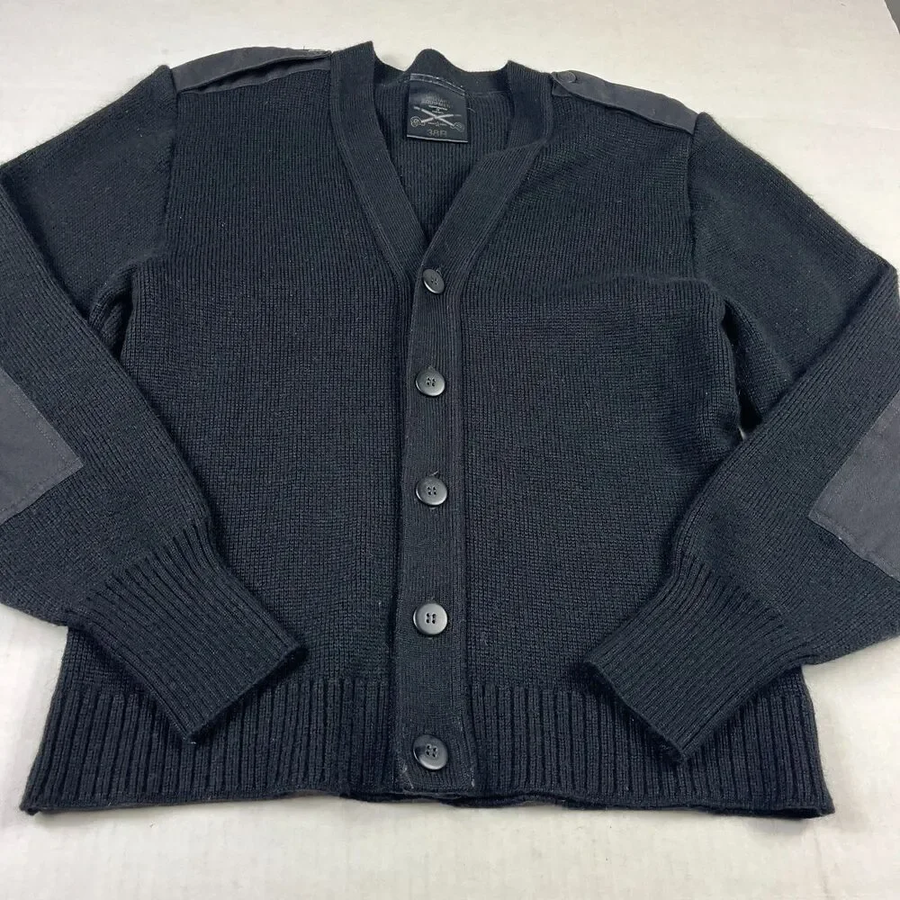 Military Equipment Wool Blend Cardigan Sweater Black Button Up Utility 38R Med